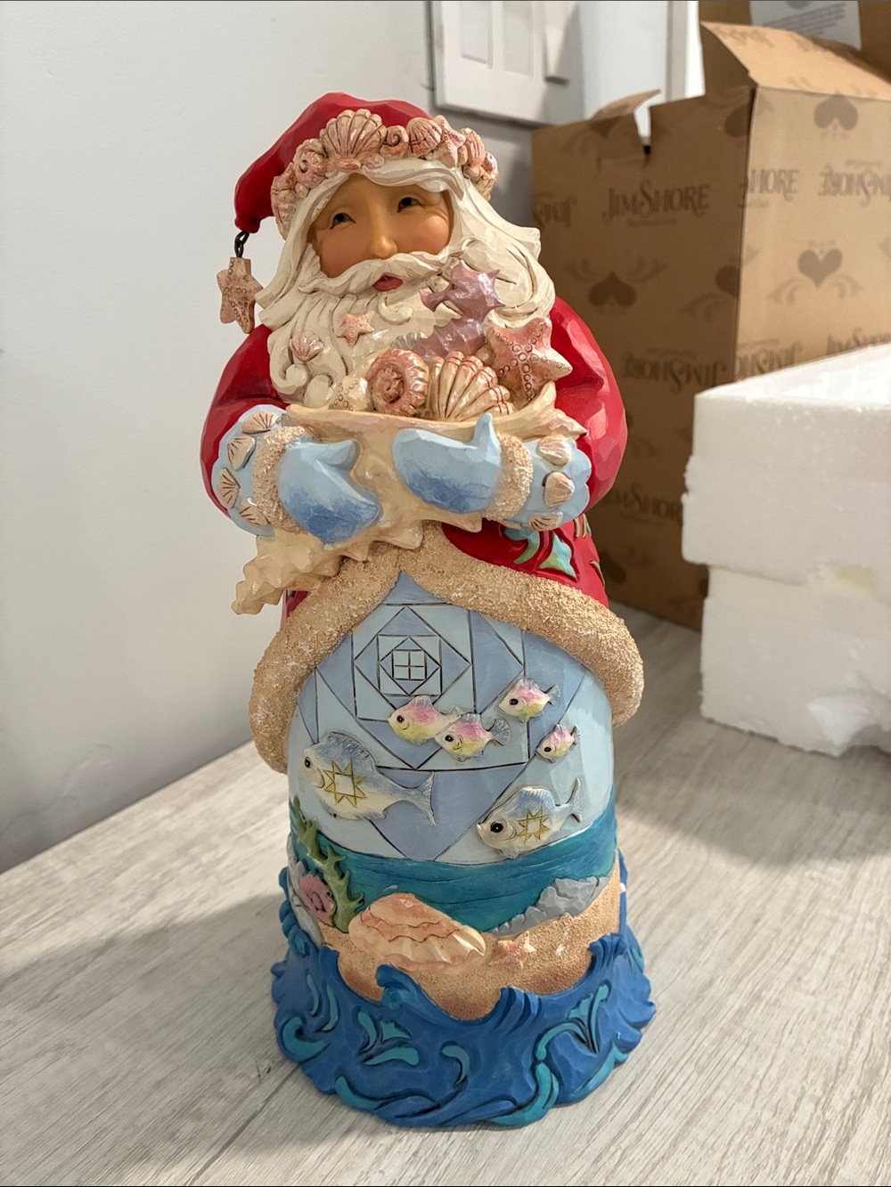 Jim Shore Nautical Santa Figurine - Red, Blue, Cream